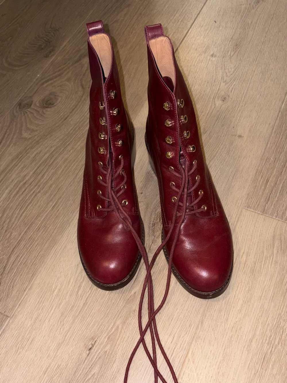 Madewell Burgundy Lace-Up Leather Ankle Boots